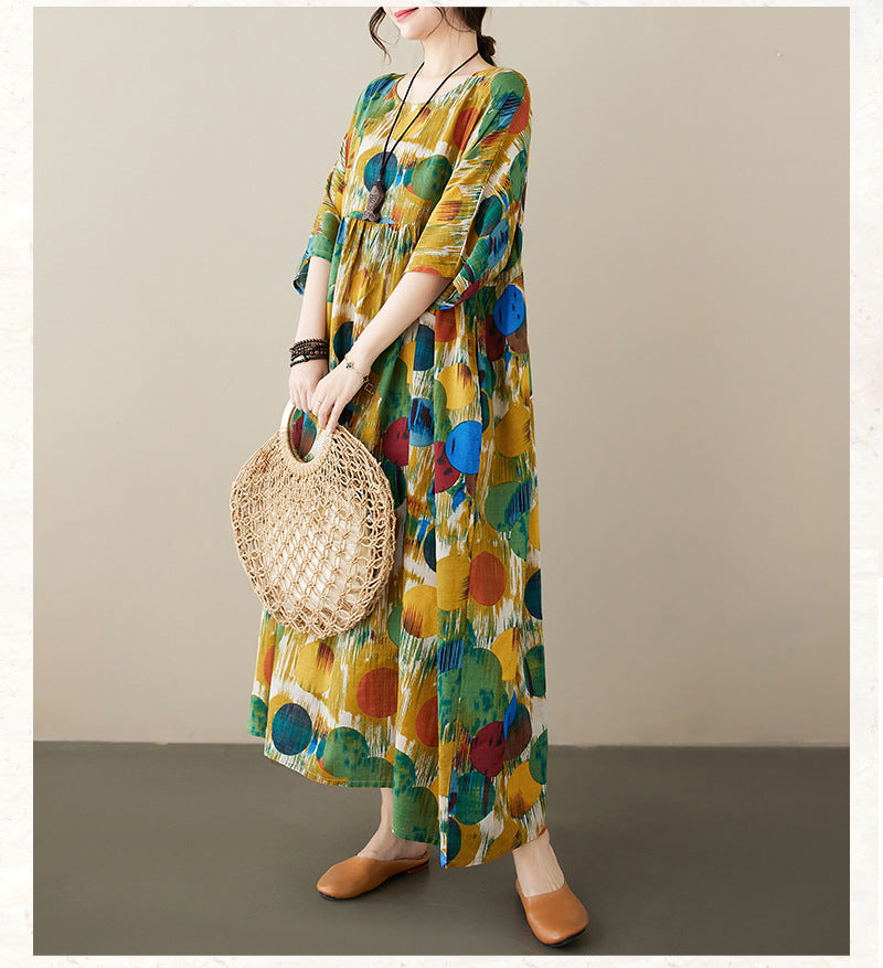 Bohemian Style Colorful Printed Short Sleeve Maxi Dress