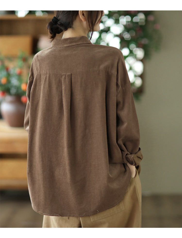 Simple Solid Color Long Sleeve Corduroy Shirt