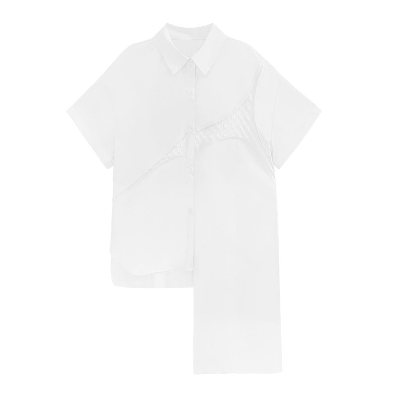 Irregular Splicing Short Sleeve Lapel Shirt