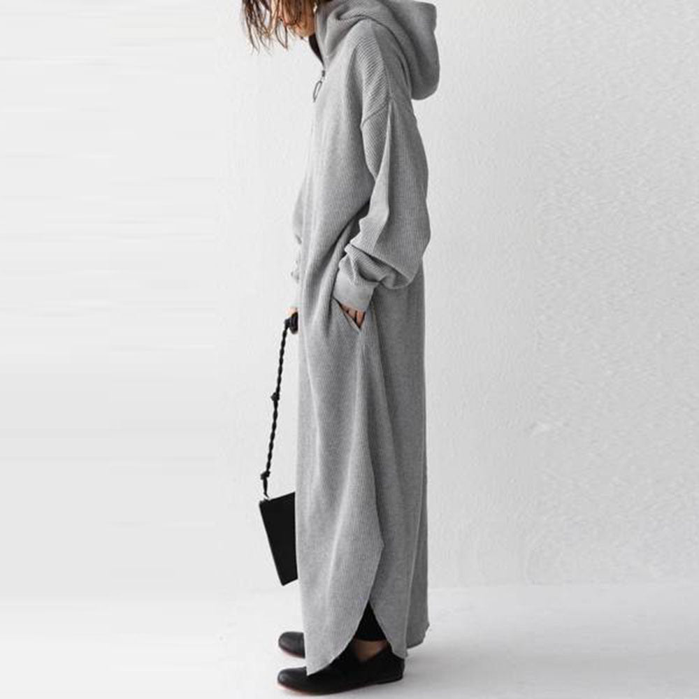Casual Zipper Hooded Sweatshirt Dress