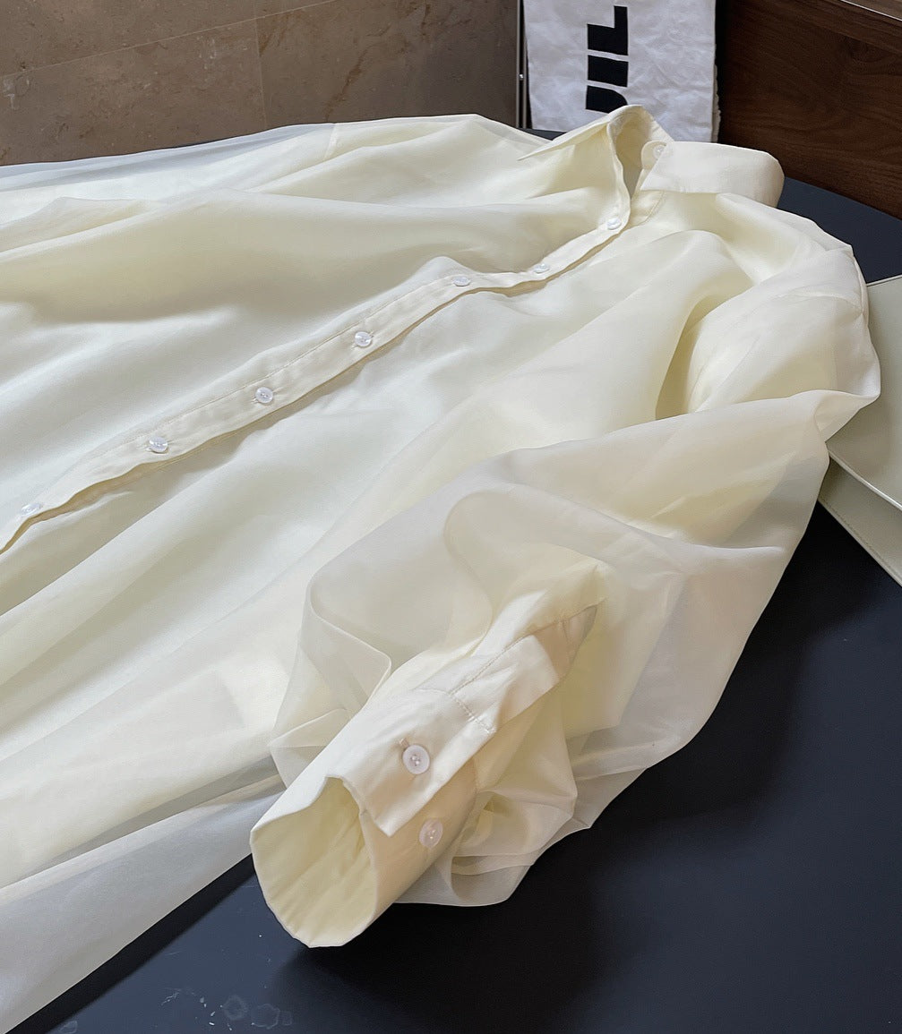 Loose Solid Color Lapel Long Sleeve Shirt