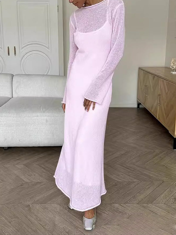 Holiday Style Knitted Hollowed-Out Dress & Vest Set