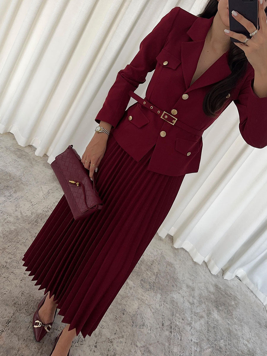 Vintage burgundy pleated two-piece set