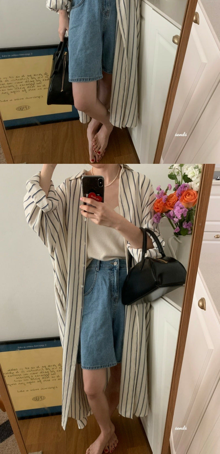 Chic Striped Mid-sleeve Maxi Dress