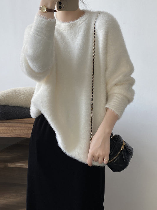 Simple Solid Color Velvet Long Sleeve Sweater