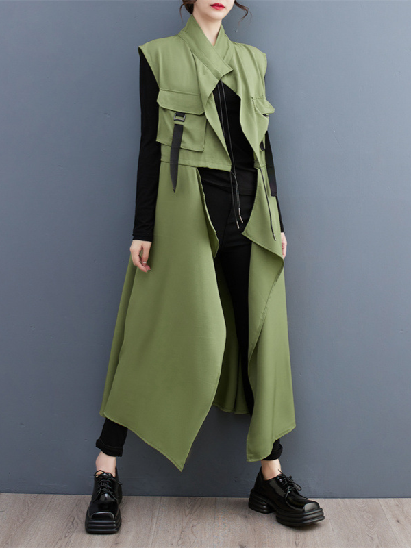 Loose Sleeveless Solid Color Spliced Vest Cardigan