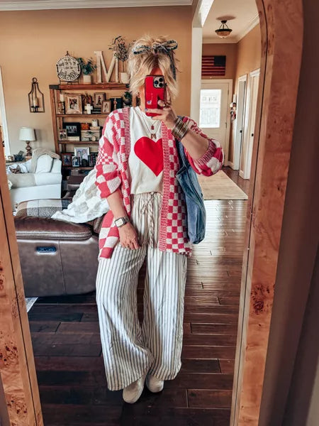 Oversized Knit Colorblock Checkered Cardigan Sweater【Buy 2 Free Shipping】