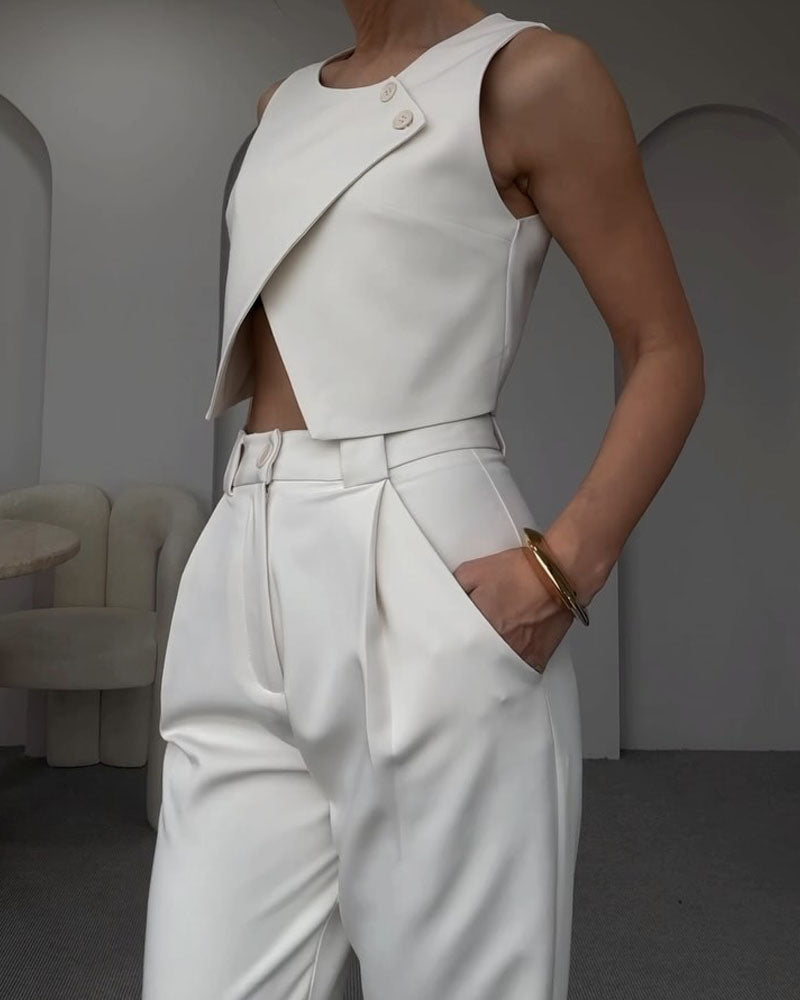 Solid Crewneck Top & Pants Two-Piece Set