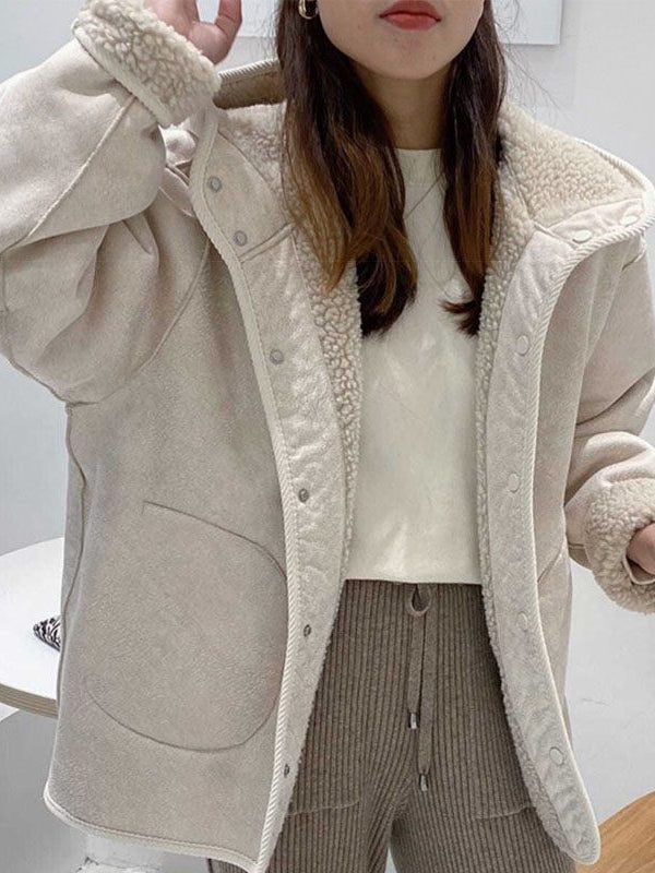 Simple Lambswool Thickened Hooded Jacket