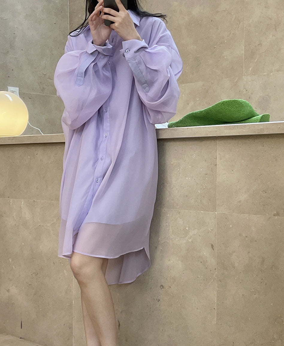 Loose Solid Color Lapel Long Sleeve Shirt