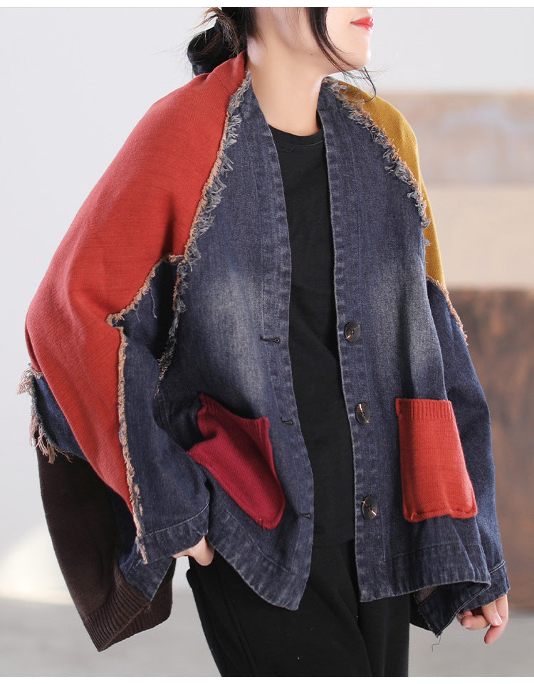 Loose Splicing Long Sleeve Denim Jacket