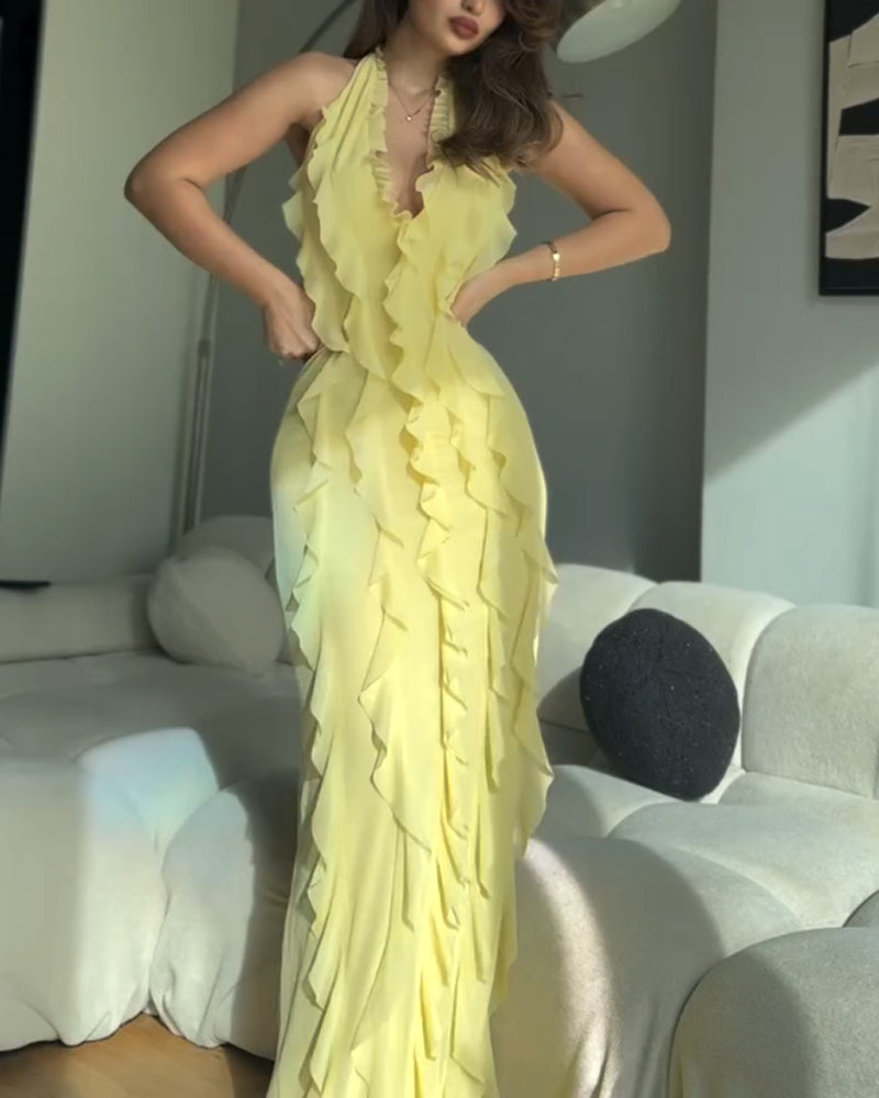 Elegant V-neck Ruffle Dress