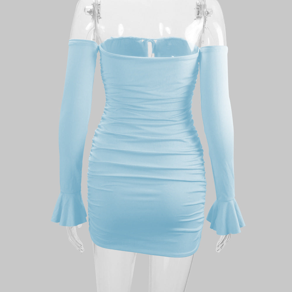 Women's lace-up off-shoulder long sleeve slim fit sheath sexy dress casual party