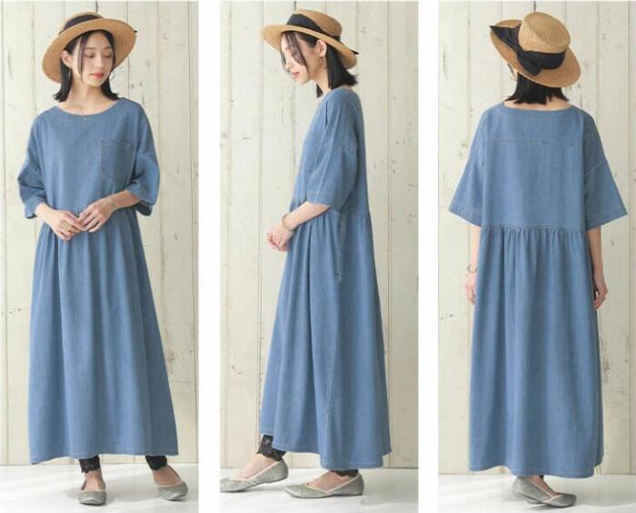 Thin Denim Splicing Short Sleeve Dress