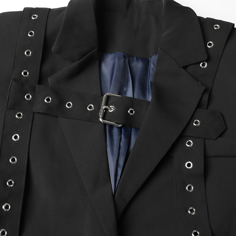 Personalized Studded Buckle Long Sleeve Blazer