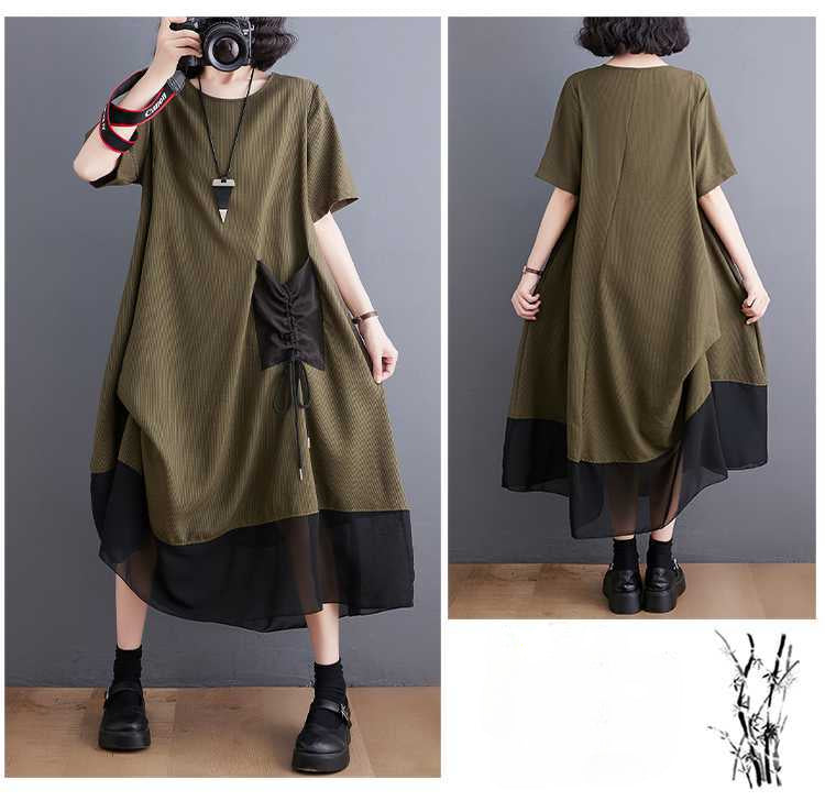 Vintage Literary Irregular Short Sleeve Midi Dress