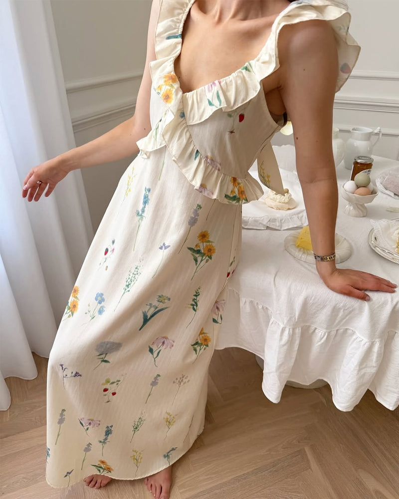 Casual V-neck Flower Dress