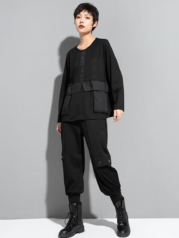 Fashion Loose Split-Joint Round-Neck T-Shirts Tops