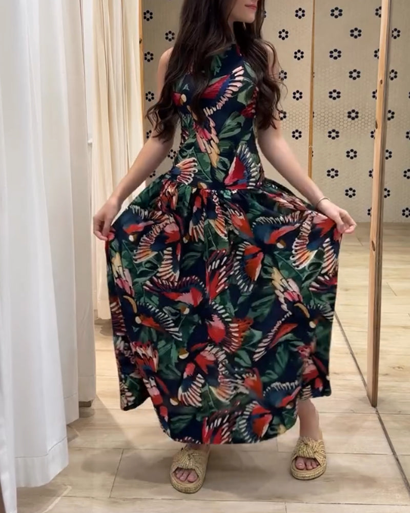 Elegant Printed Strap Dress