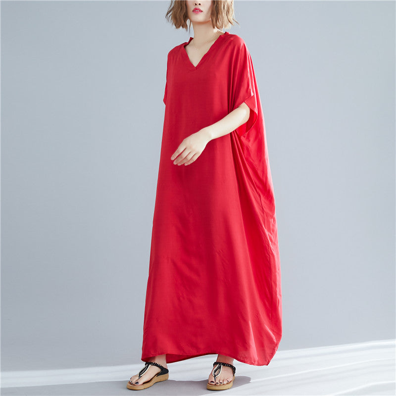 Loose Cotton Solid Color Maxi Dress