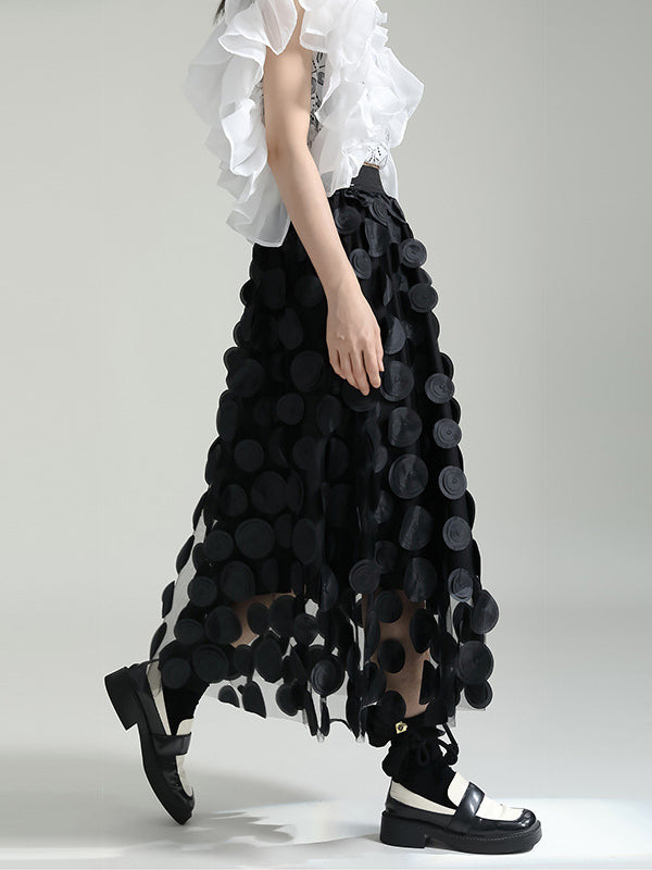 A-Line High Waisted Mesh Polka-Dot Solid Color Split-Joint Skirts Bottoms