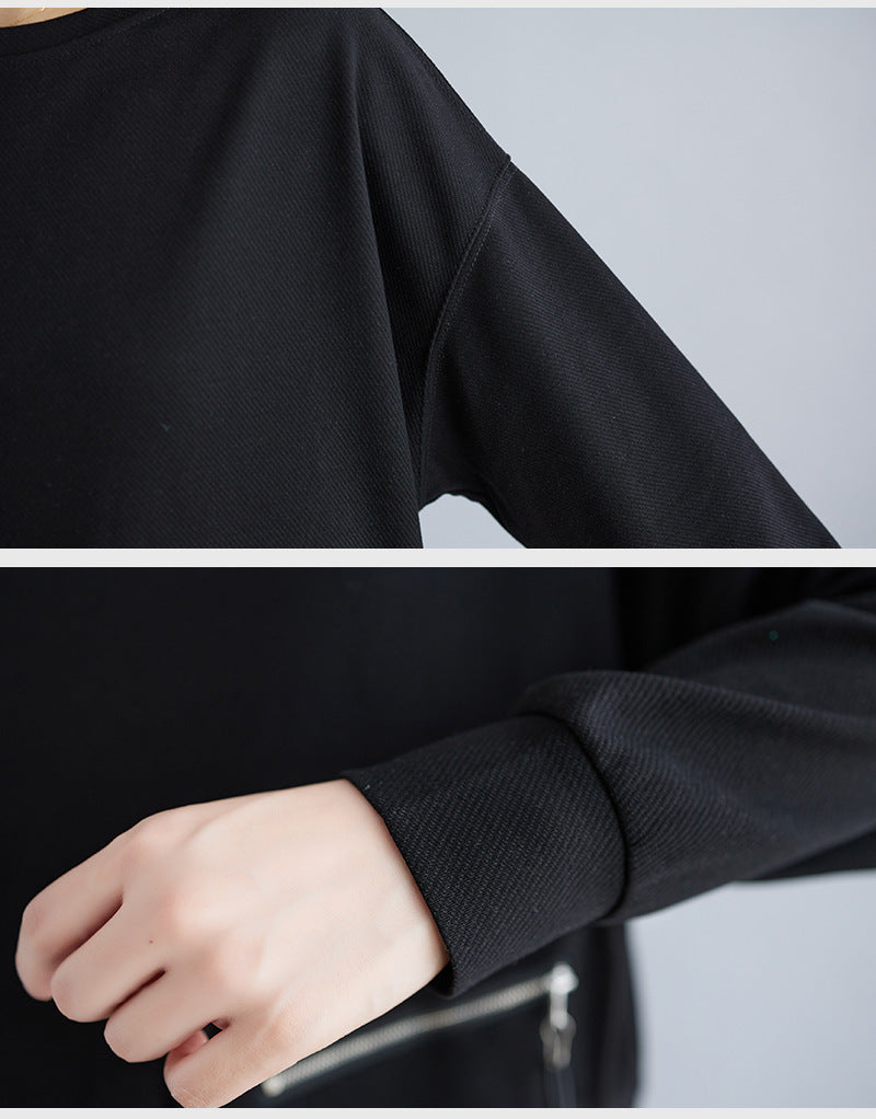 Loose Splicing Long Sleeve Round Neck Sweatshirt