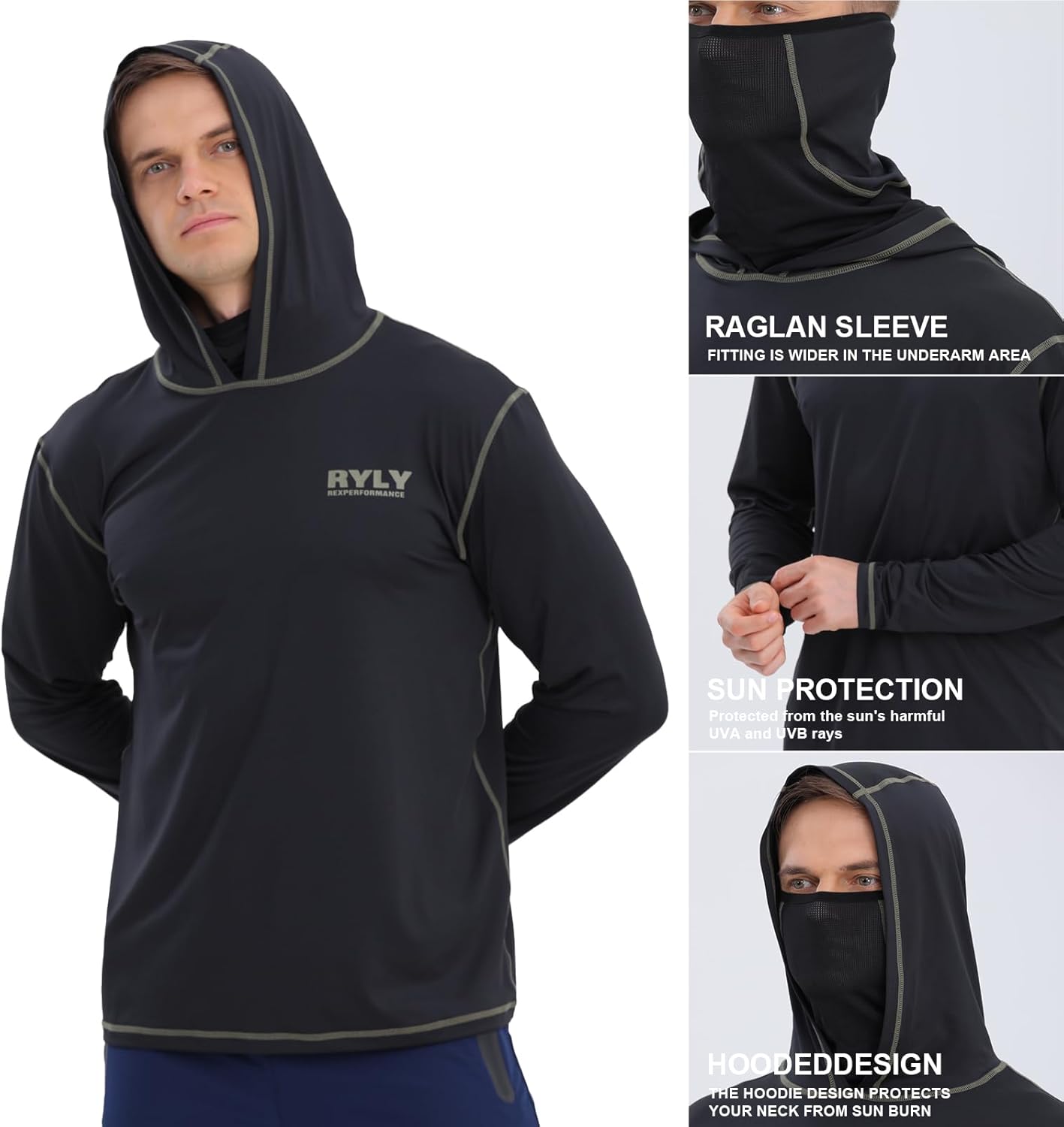 Fishing Shirts for Men,Long Sleeve Rash Guard Shirts Sun Protection Hoodie Athletic Running Hiking Shirt 1/2 Packs