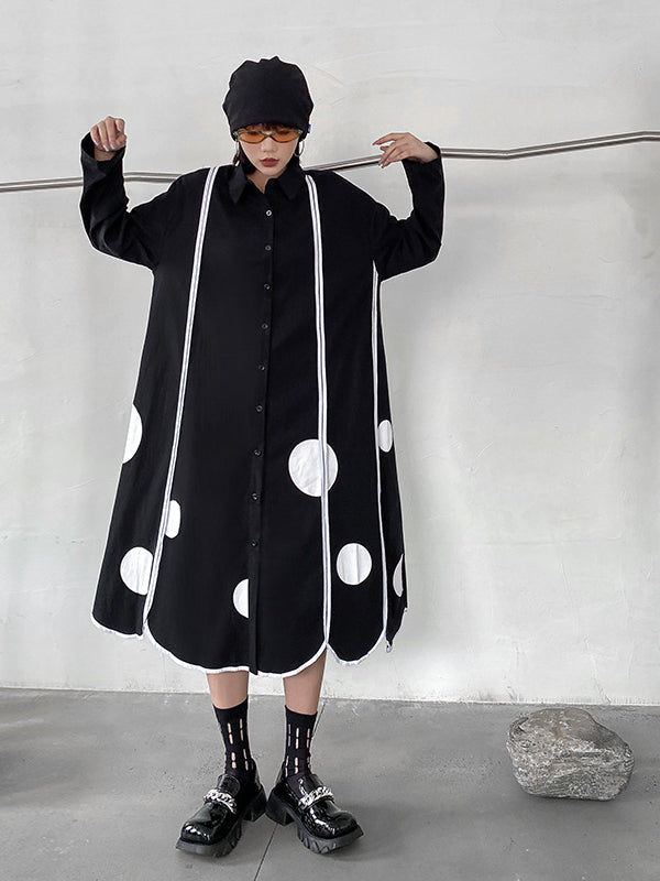 Vintage Loose Print Splicing Midi Dress