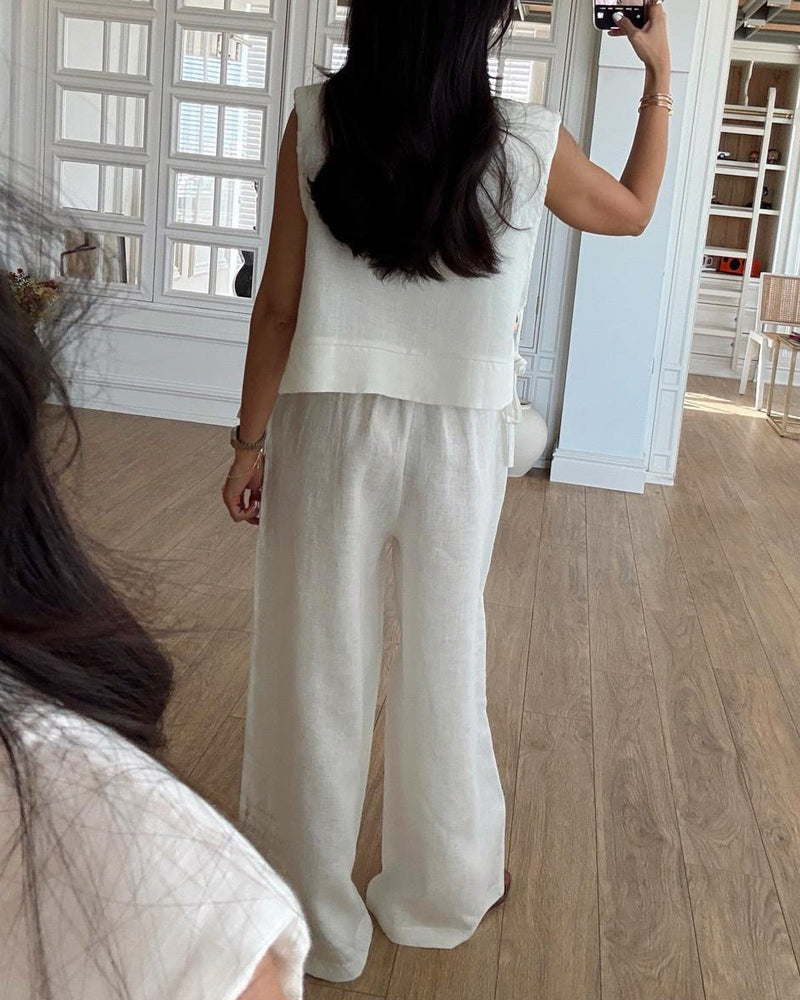 Casual Round Neck Lace-Up Sleeveless Top & Pants Two-Piece Set