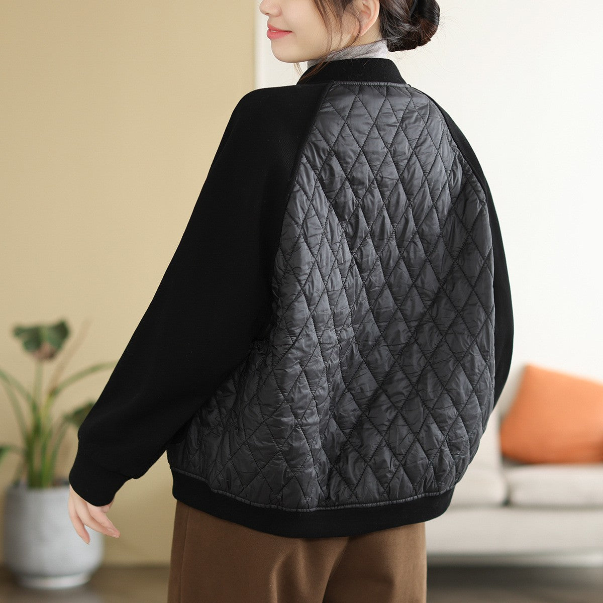 Literary Warm Splicing Round Neck Cotton Jacket