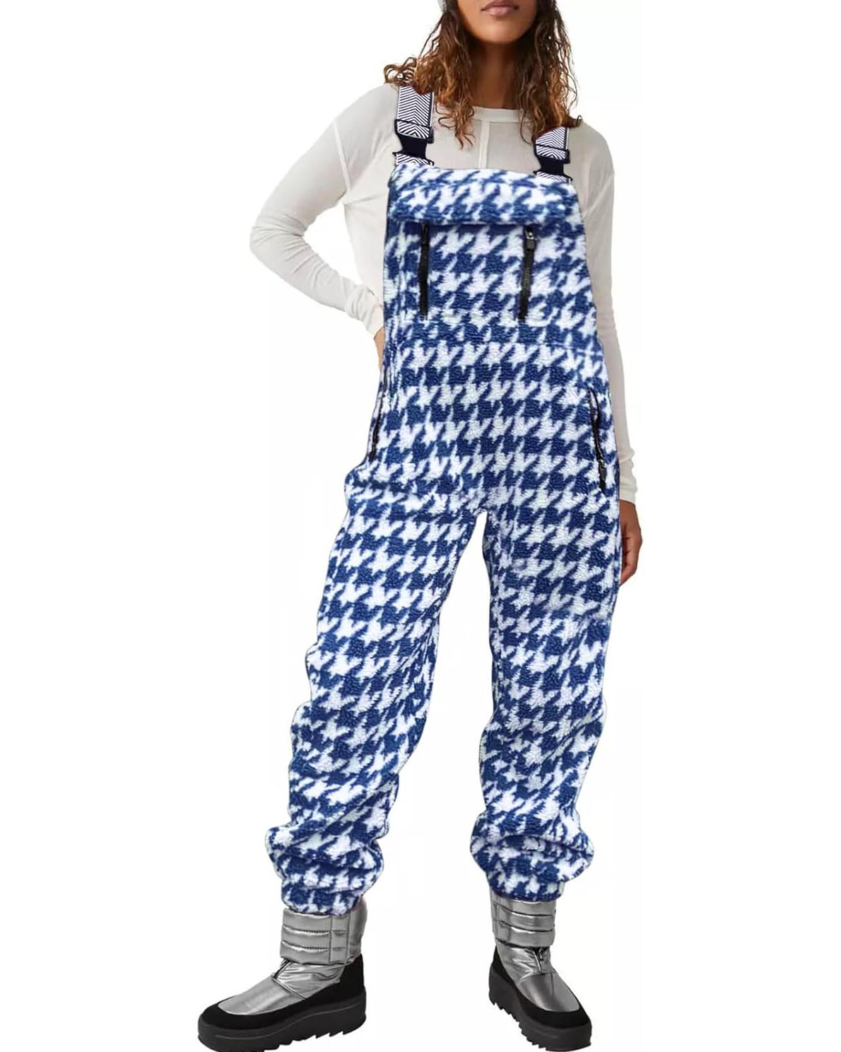 ⛷️Fleece Warm Houndstooth Adjustable Strap Work Jumpsuit  (Buy 2 Free Shipping)