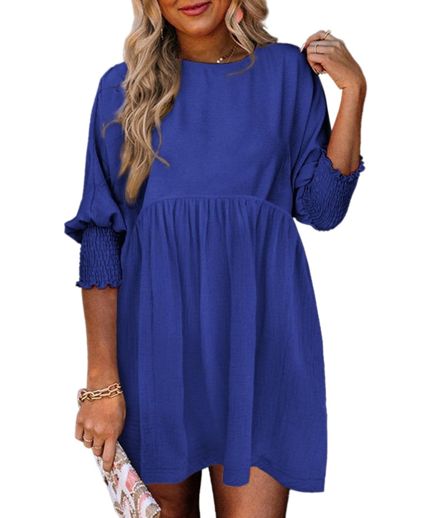 Women's Casual 3/4 Sleeve Crew Neck Mini Dresses (Buy 2 Free Shipping)