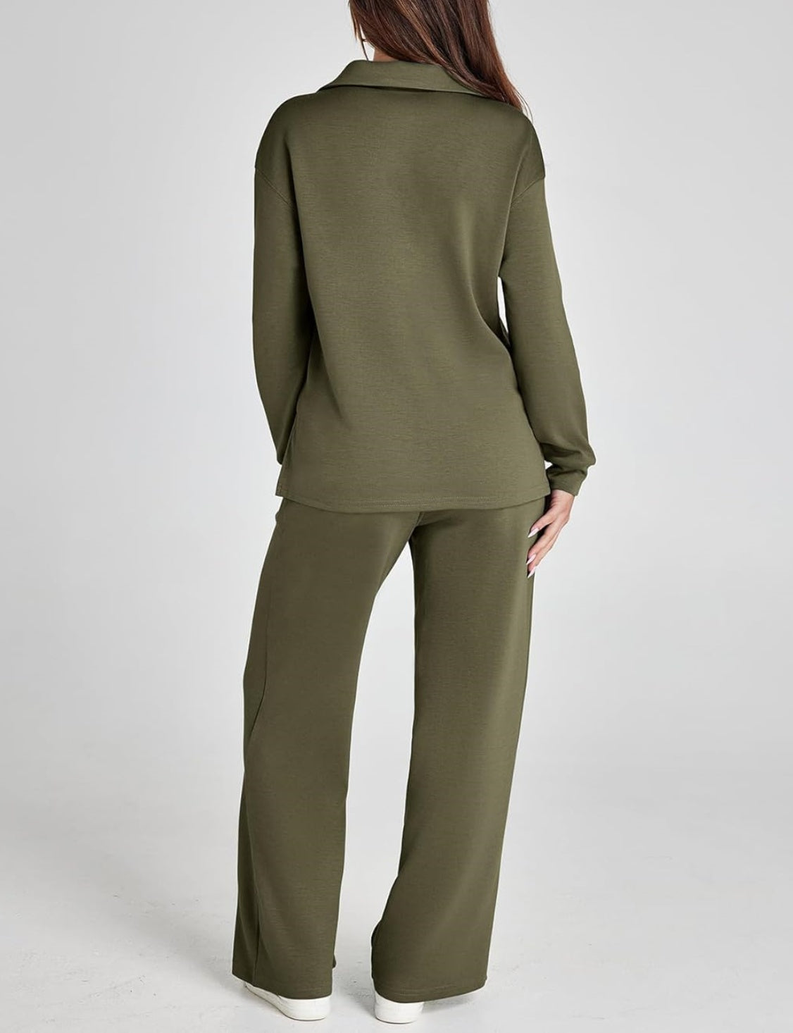 Casual V-neck Top Drawstring Wide Leg Pants Two Piece Set (Buy 2 Free Shipping)