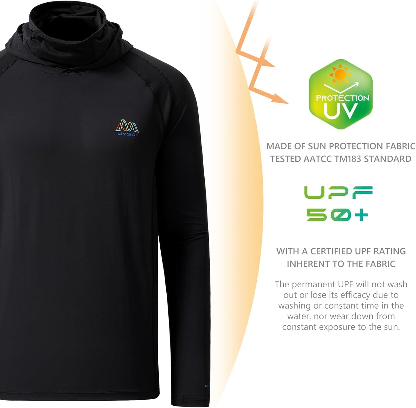 Men's UPF 50+ Hoodie Shirt with Mask Long Sleeve Permanent UV Sun Protection Neck Gaiter Performance T for Outdoor