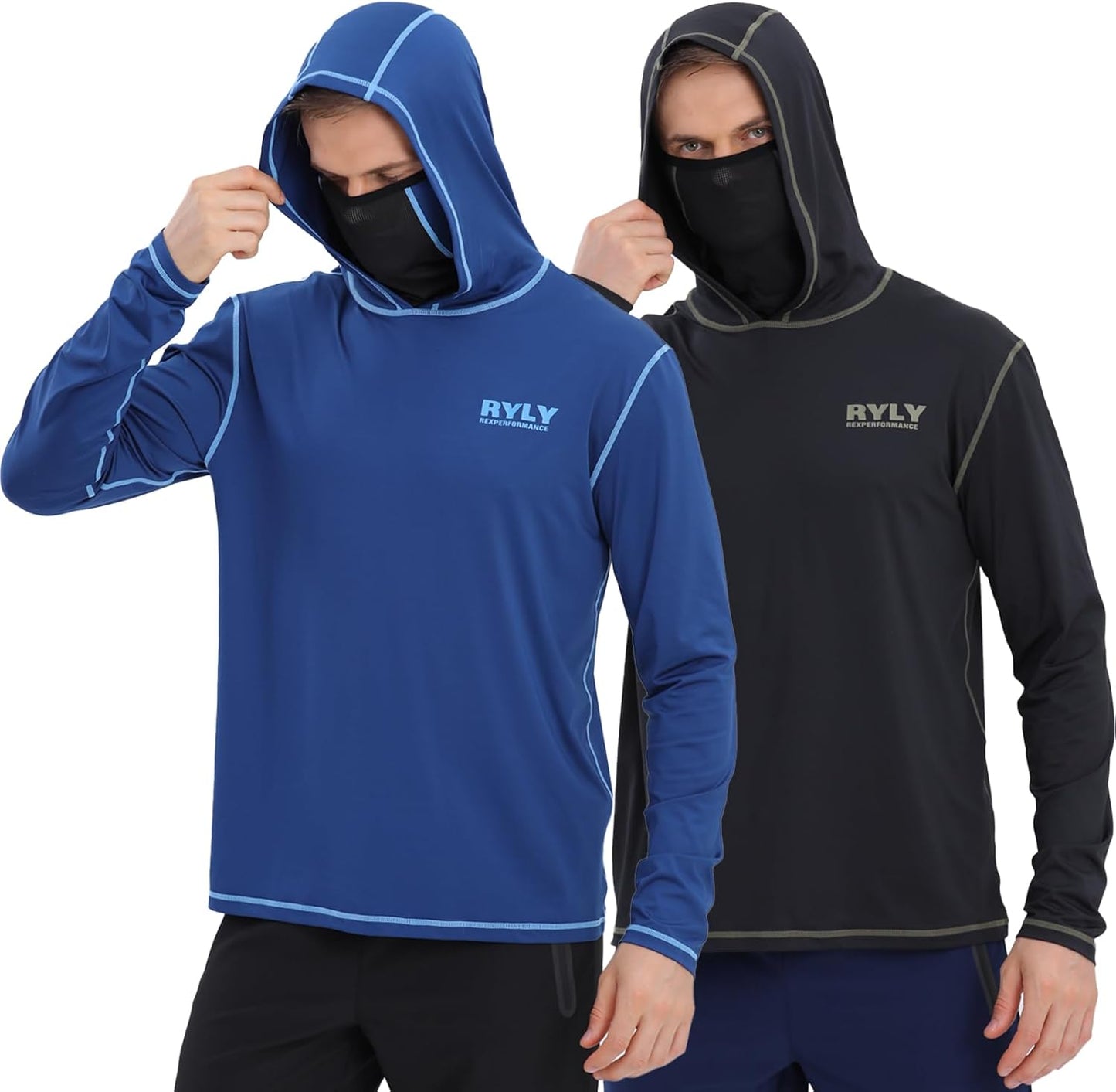 Fishing Shirts for Men,Long Sleeve Rash Guard Shirts Sun Protection Hoodie Athletic Running Hiking Shirt 1/2 Packs