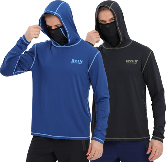 Fishing Shirts for Men,Long Sleeve Rash Guard Shirts Sun Protection Hoodie Athletic Running Hiking Shirt 1/2 Packs
