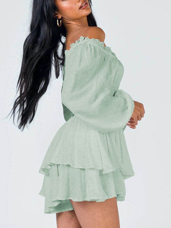 Waist Ruffle Off Shoulder Layered Mini Romper