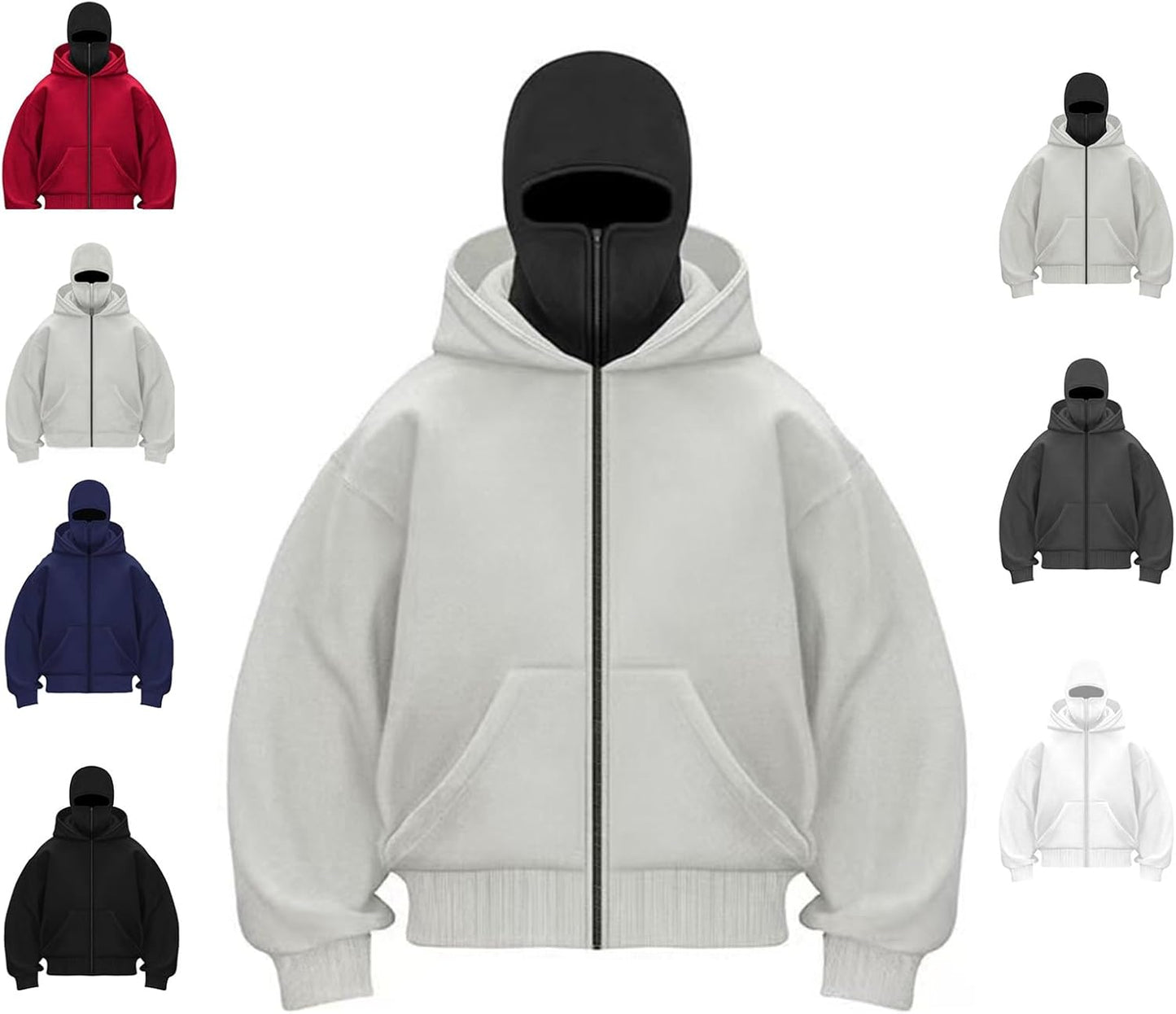 Unisex Street Style Face Cover Zip-Up Hoodie
