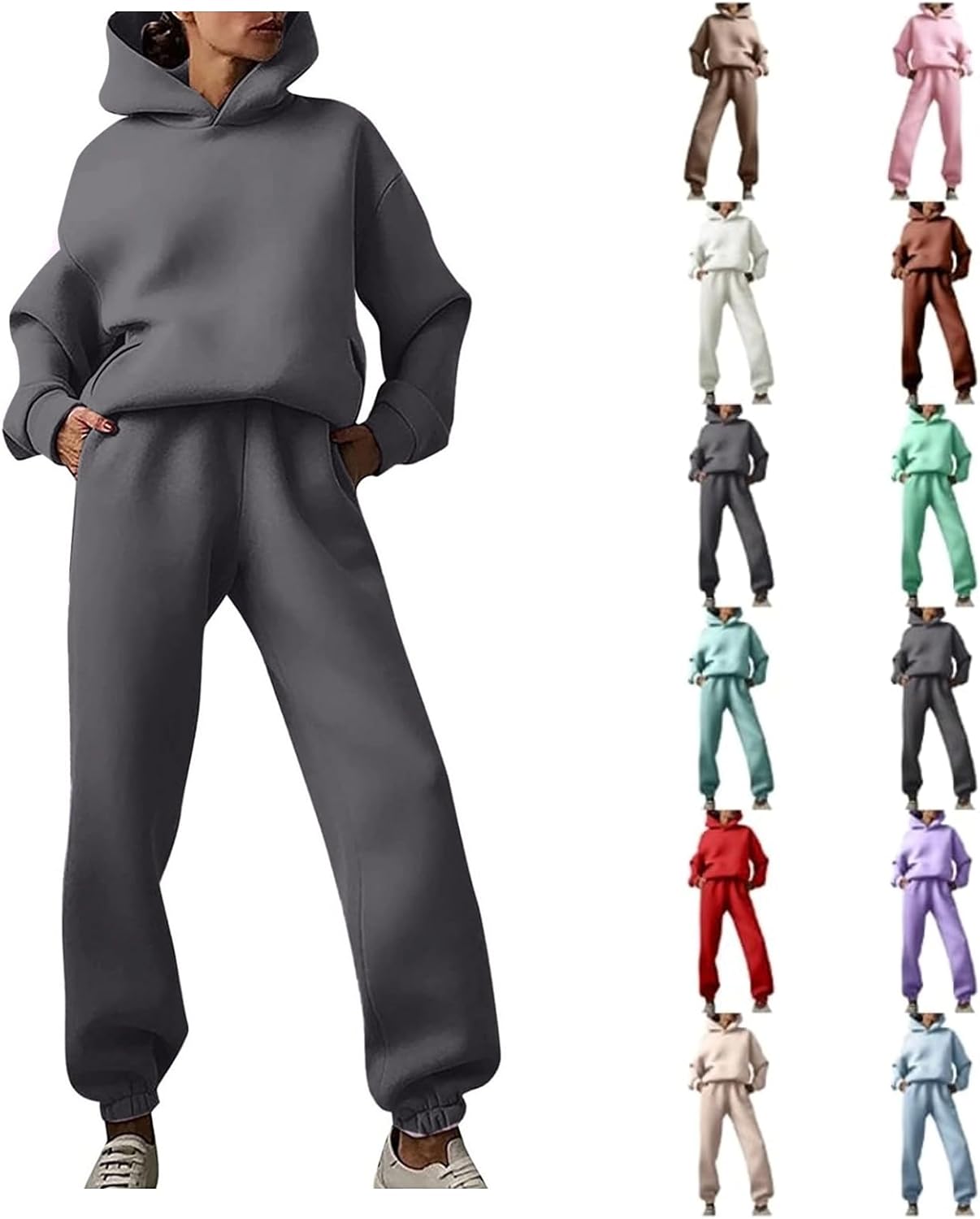 2 PC Sweatsuit Set Men Women Oversized Long Sleeve Hoodie Pullover Sweatshirt Sweatpants Tracksuit Jogger Sweatpants