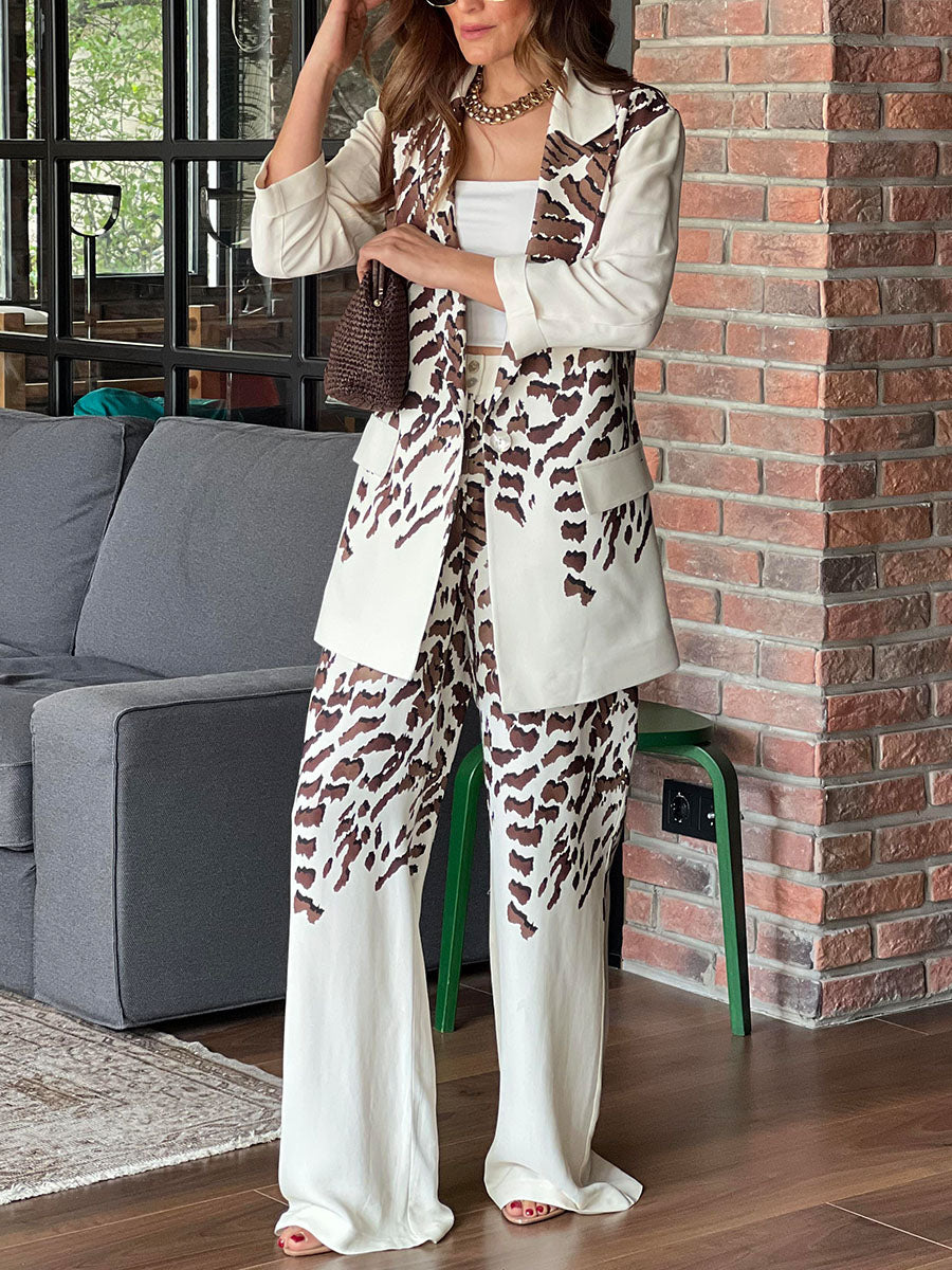Leopard print commuter two-piece suit