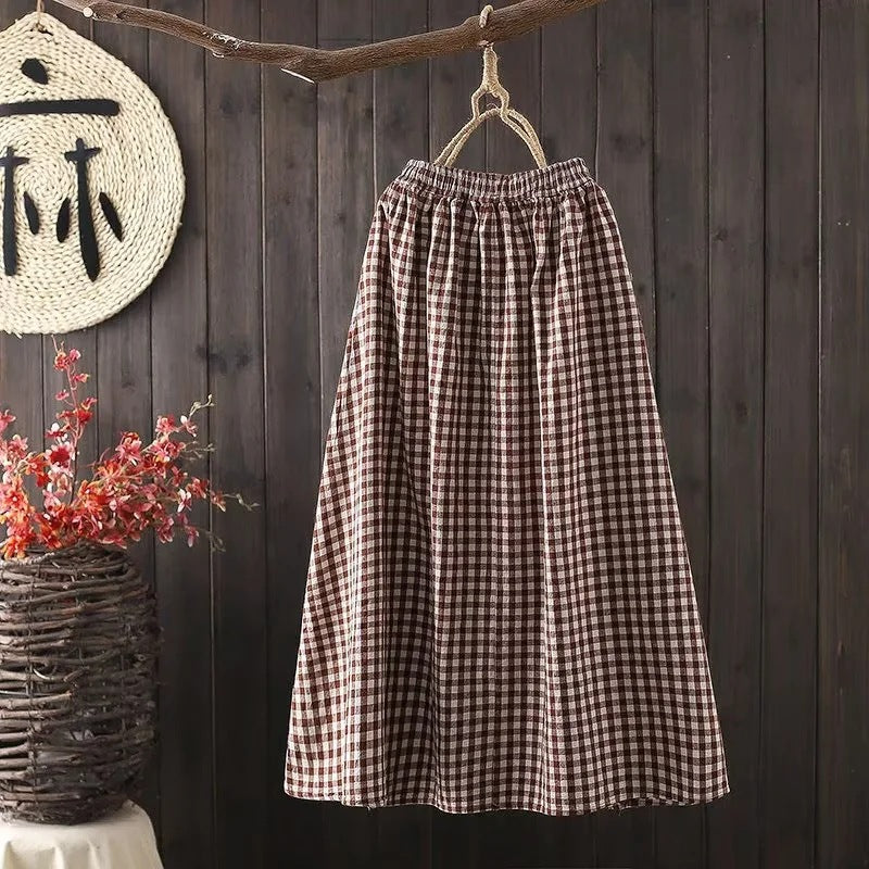 Breathable Cotton Linen Literary Loose Casual Skirt