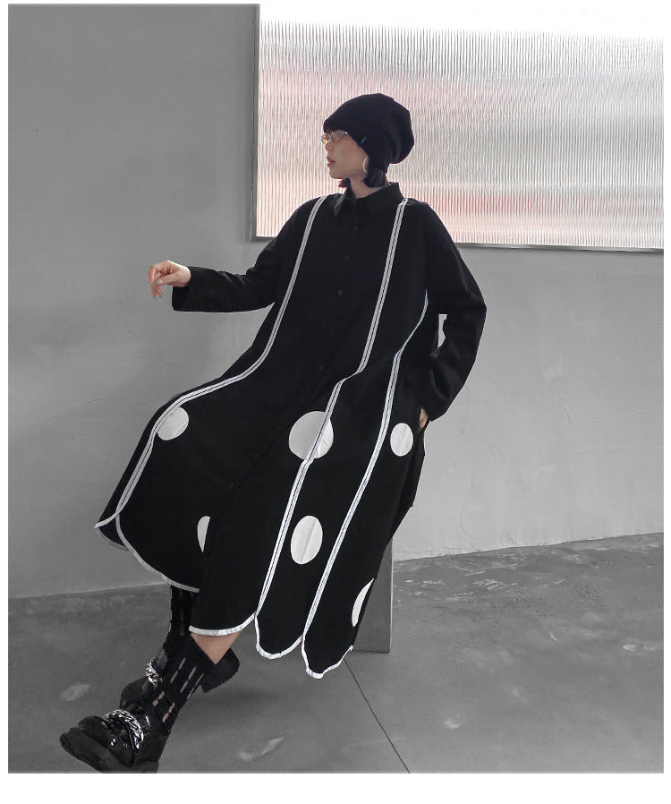 Vintage Loose Print Splicing Midi Dress