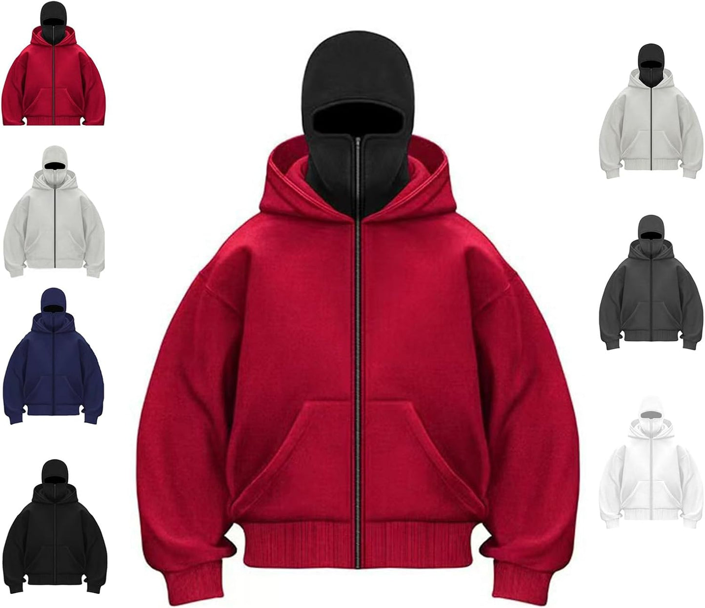 Unisex Street Style Face Cover Zip-Up Hoodie