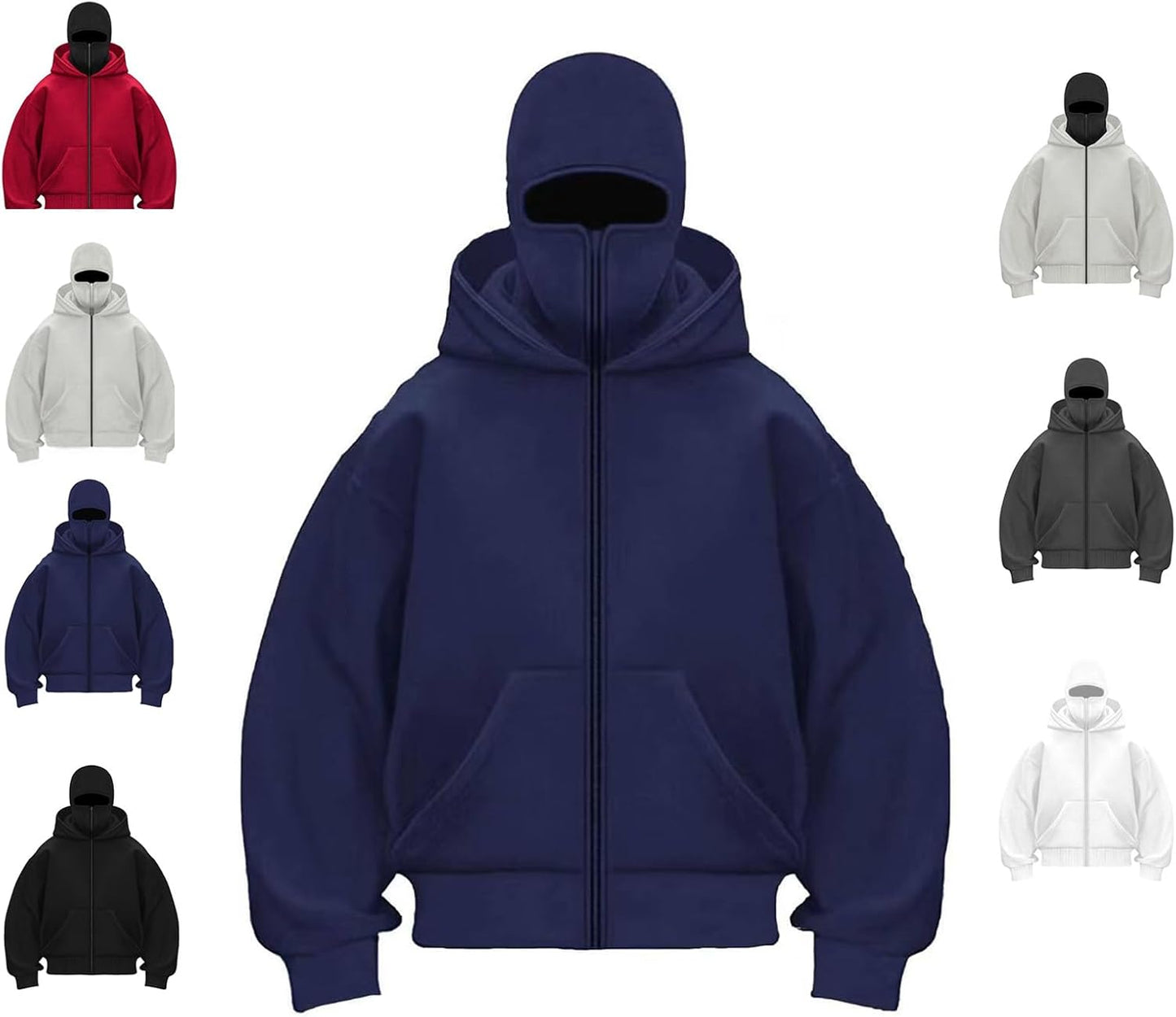 Unisex Street Style Face Cover Zip-Up Hoodie