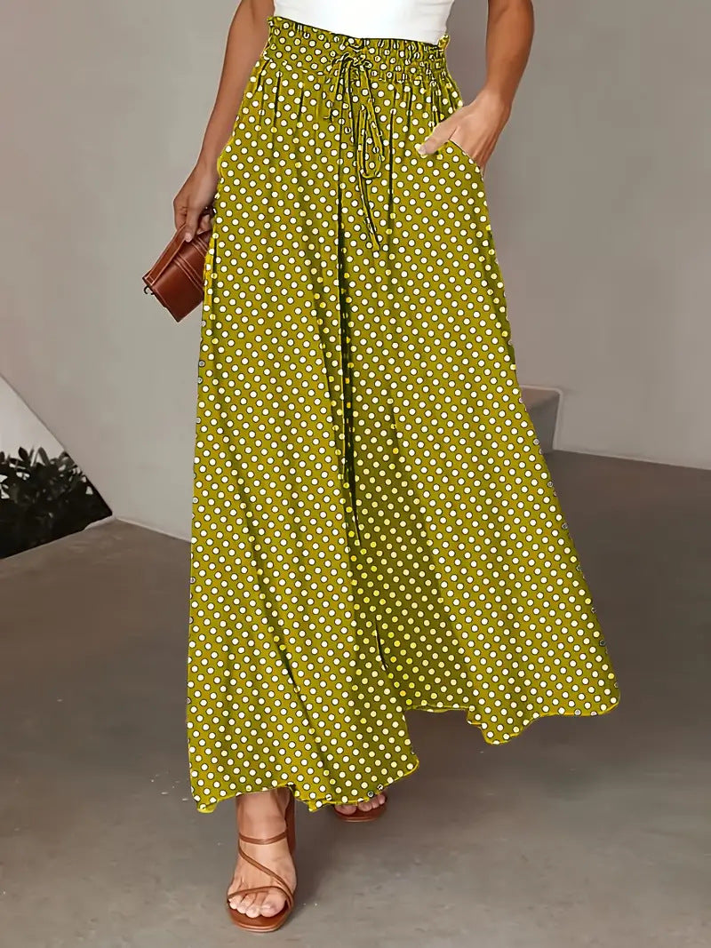 Bohemian Dot-Print Stopped-Waist Culottes