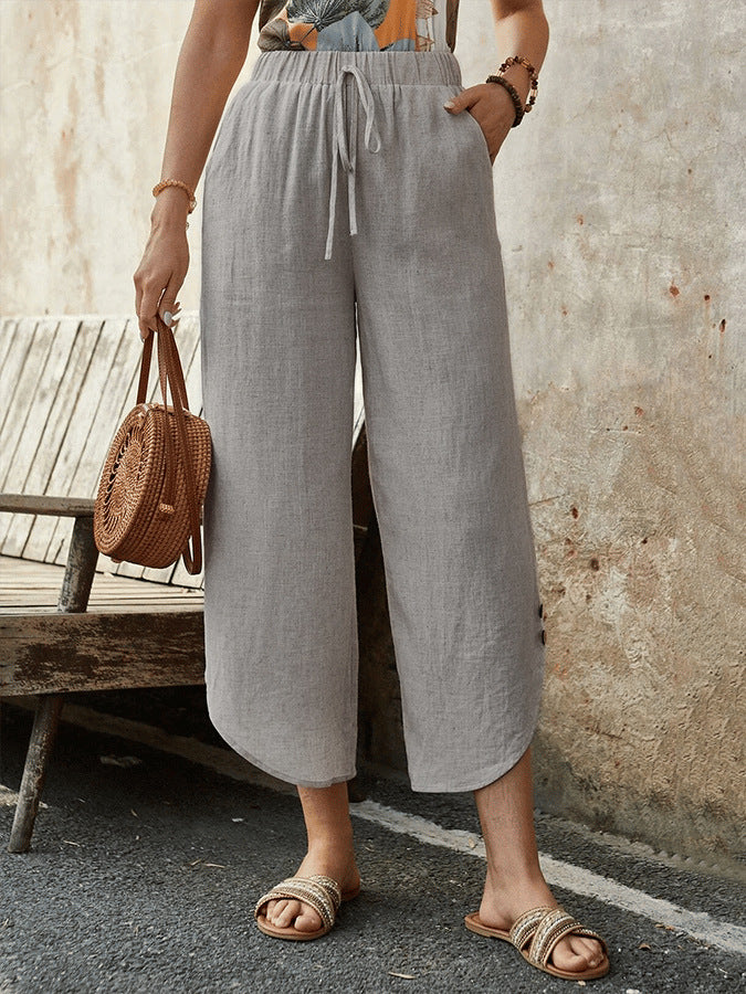 Drawstring Irregular Casual Cropped Pants