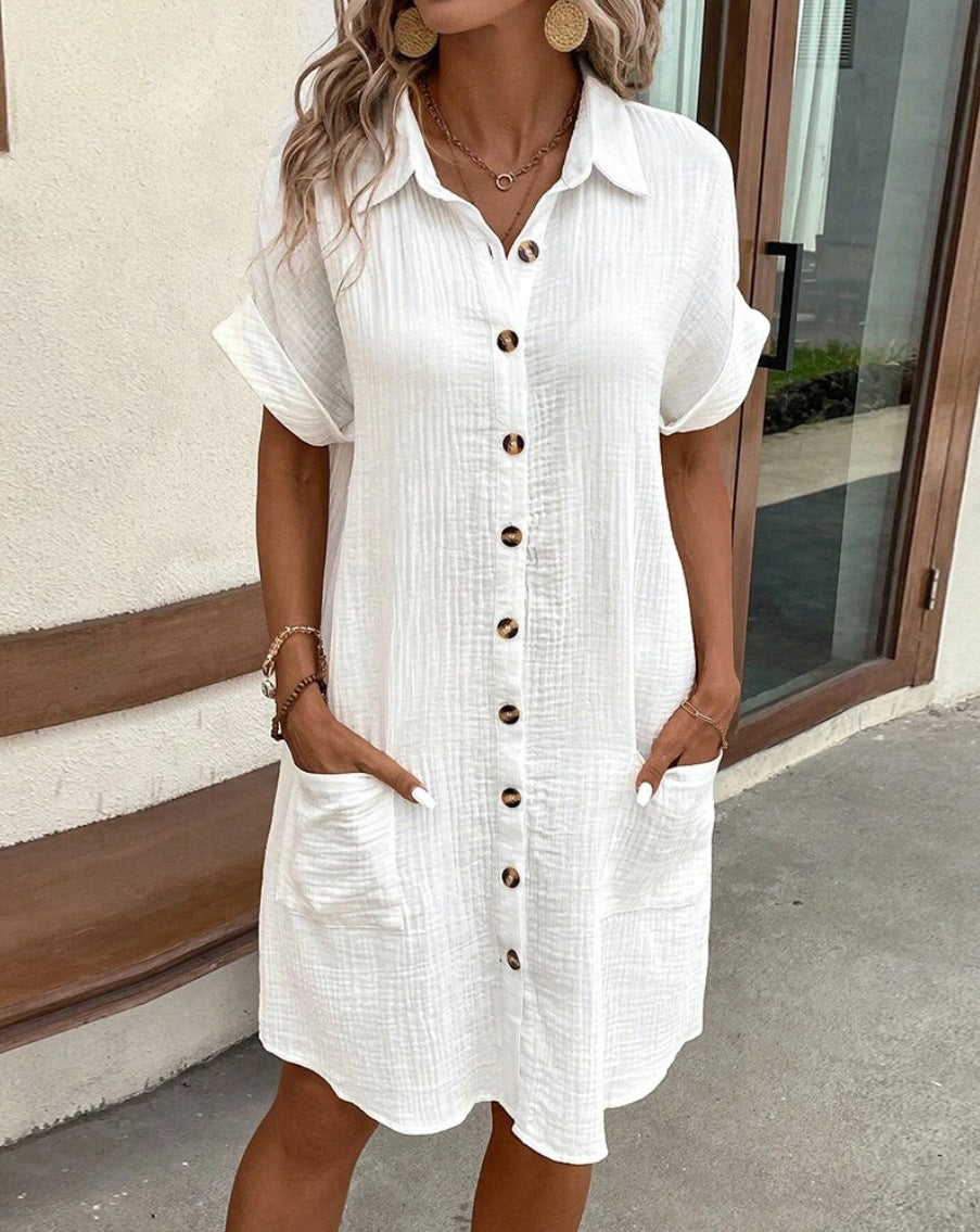 V-Neck Button-Lapel Shirt Dress