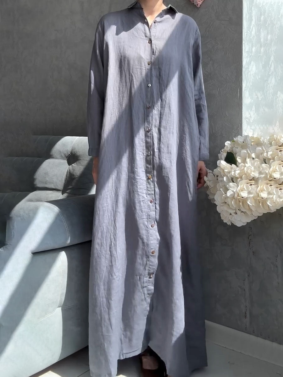 Long sleeve cotton and linen shirt dress