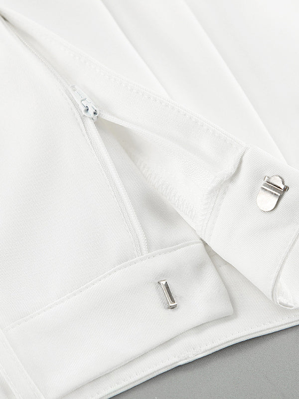 High Waisted Loose No Belt Pleated Pockets Solid Color Suit Pants Trousers