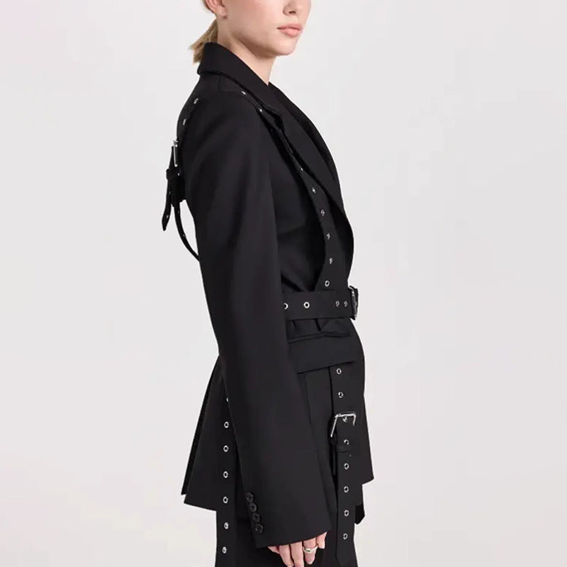 Personalized Studded Buckle Long Sleeve Blazer
